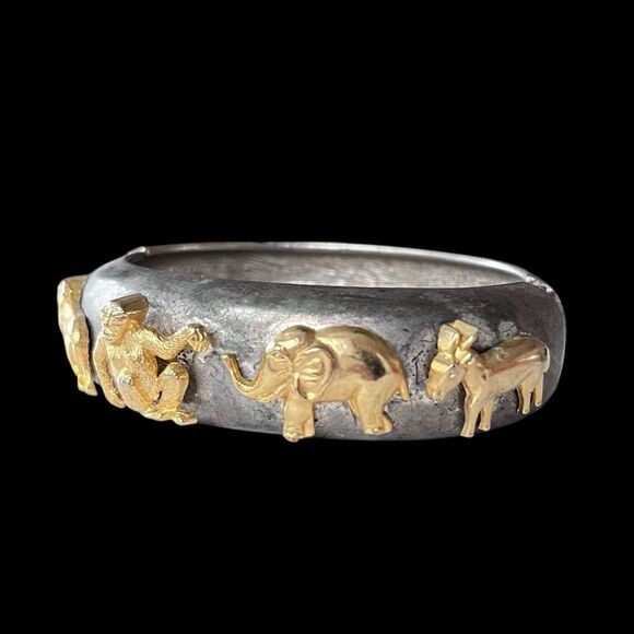 Vintage Mixed Metal Safari Animals Clamper Bracelet - Picture 4 of 11
